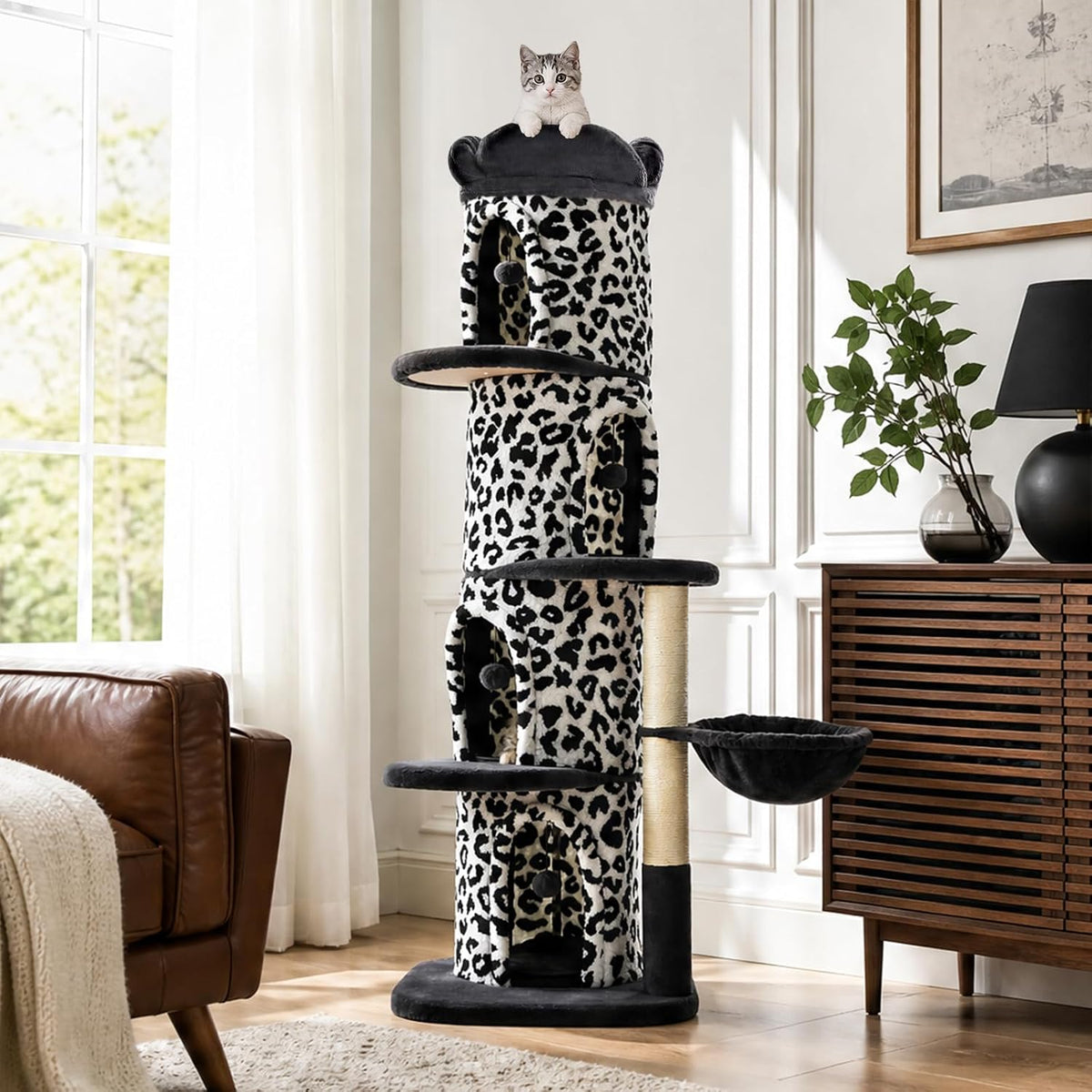 68.5" Forest Cat Tree Tower with 4 Condos & Flower Top Bed, Brown