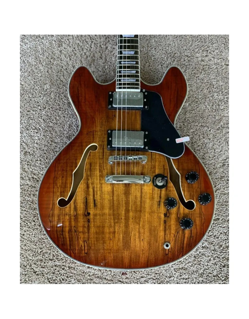 Semi-Hollow Electric Guitar, 6-String, Spalted Maple Finish, Brown