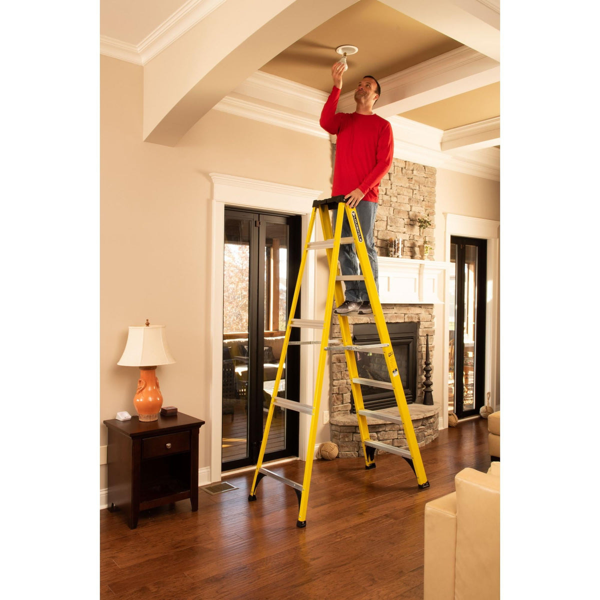 8' Fiberglass Step Ladder, 12' Reach, 250 lbs Load Capacity, W-3118-08