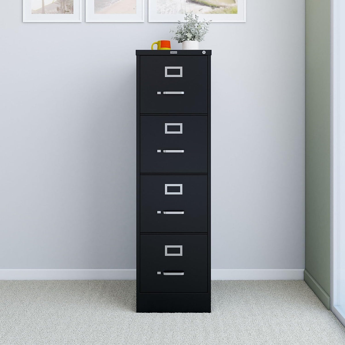 4-Drawer Lockable File Cabinet, Black