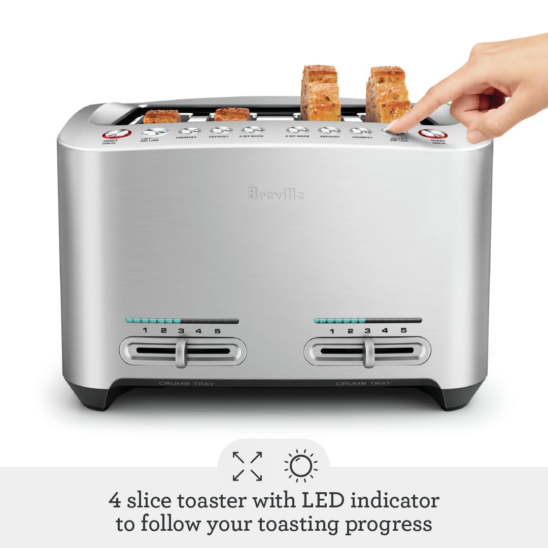 Die-Cast Smart Toaster, 2-Slice, Brushed Stainless Steel