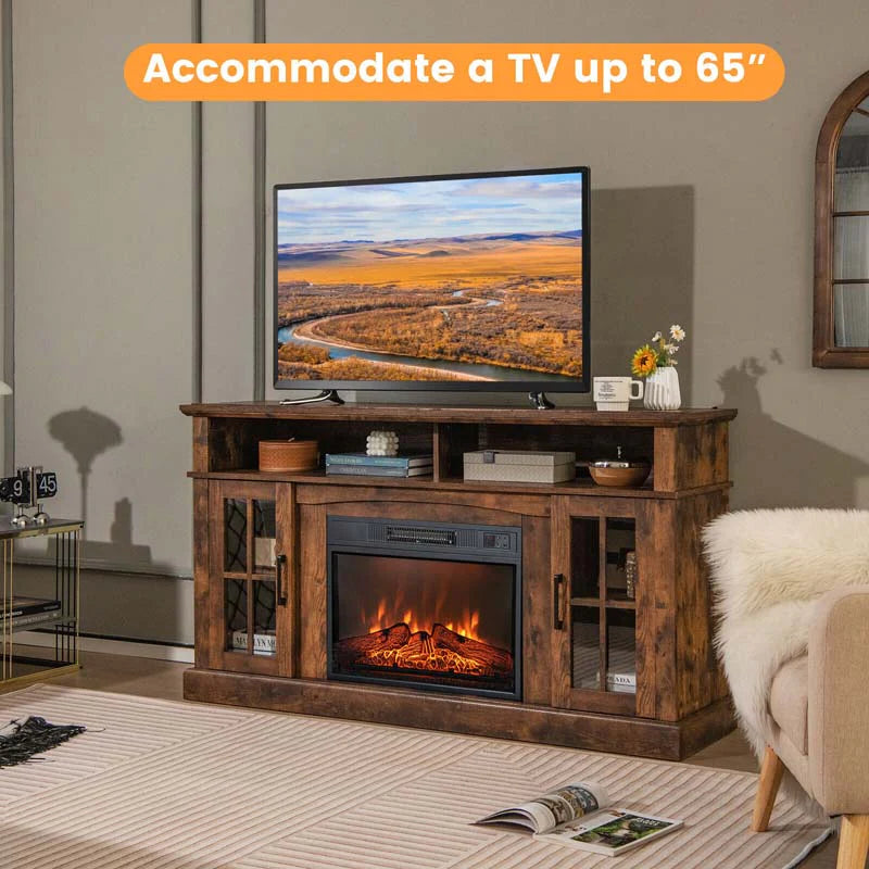 58" TV Console with 23" Fireplace Insert, Fireplace TV Stand for TVs up to 65 Inches, 1400W Electric Fireplace Heater
