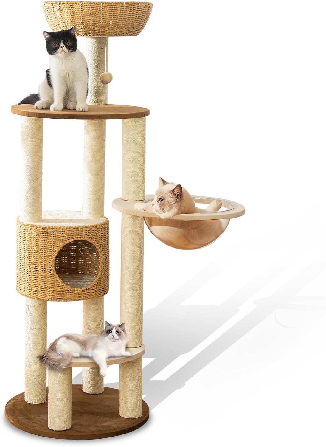 SHODMI 54-Inch Modern Cat Tree Tower, 3 Flower Basket Beds for Indoor Cats