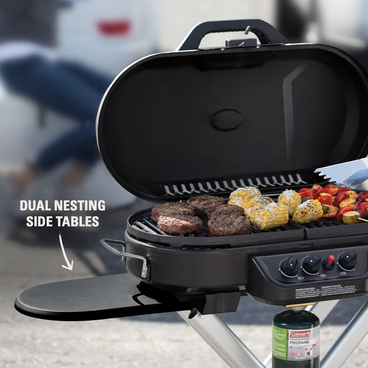 Portable Stand-Up Propane Grill with 3 Adjustable Burners& Instastart Ignition, 20,000 BTUs of Power for Outdoor Cooking