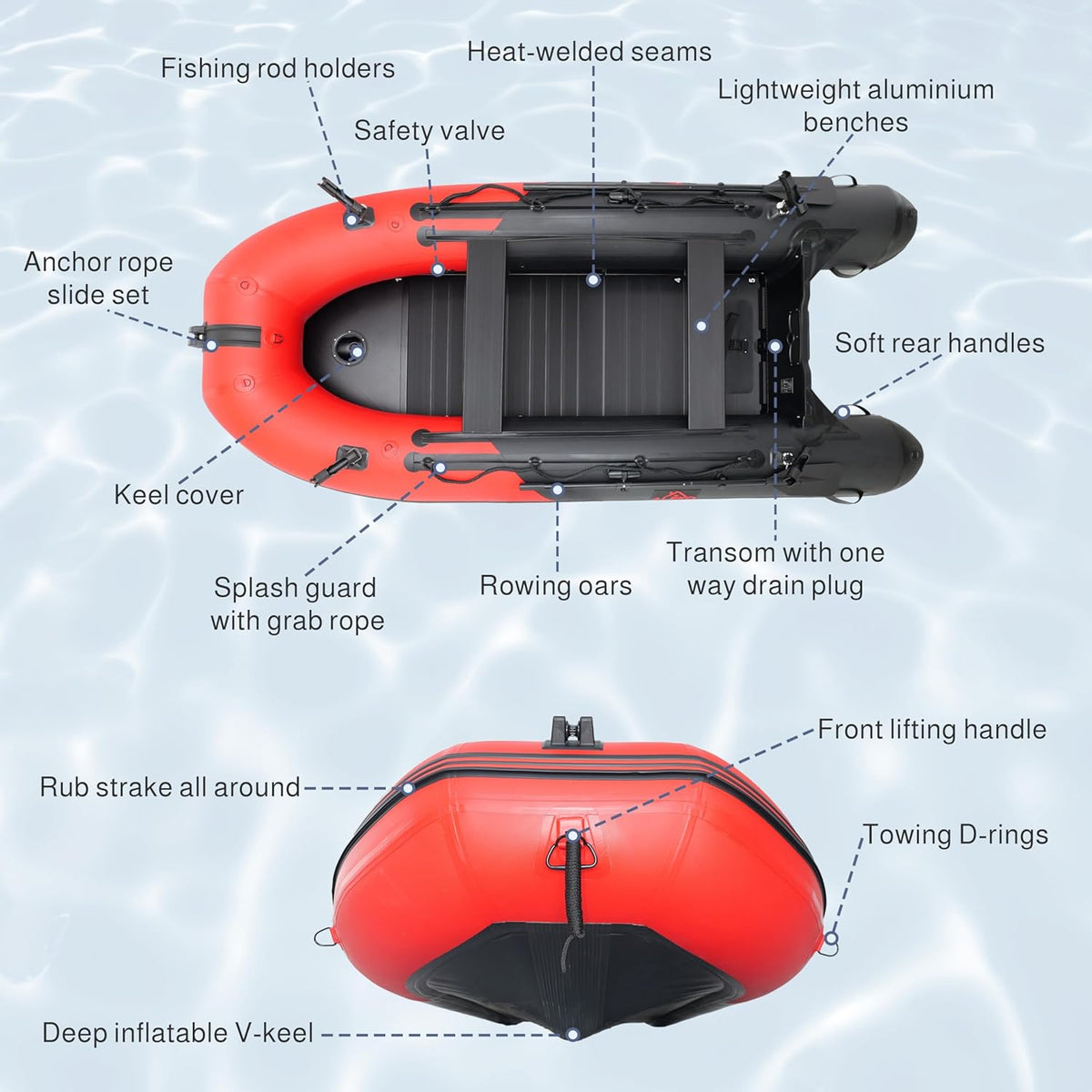 Inflatable Boat| Yacht Dinghy Tender Raft| Multi Person Fishing Boat| Aluminum Floor Oars| Fishing Rod Holders| Heavy-Duty PVC| 2024 Model