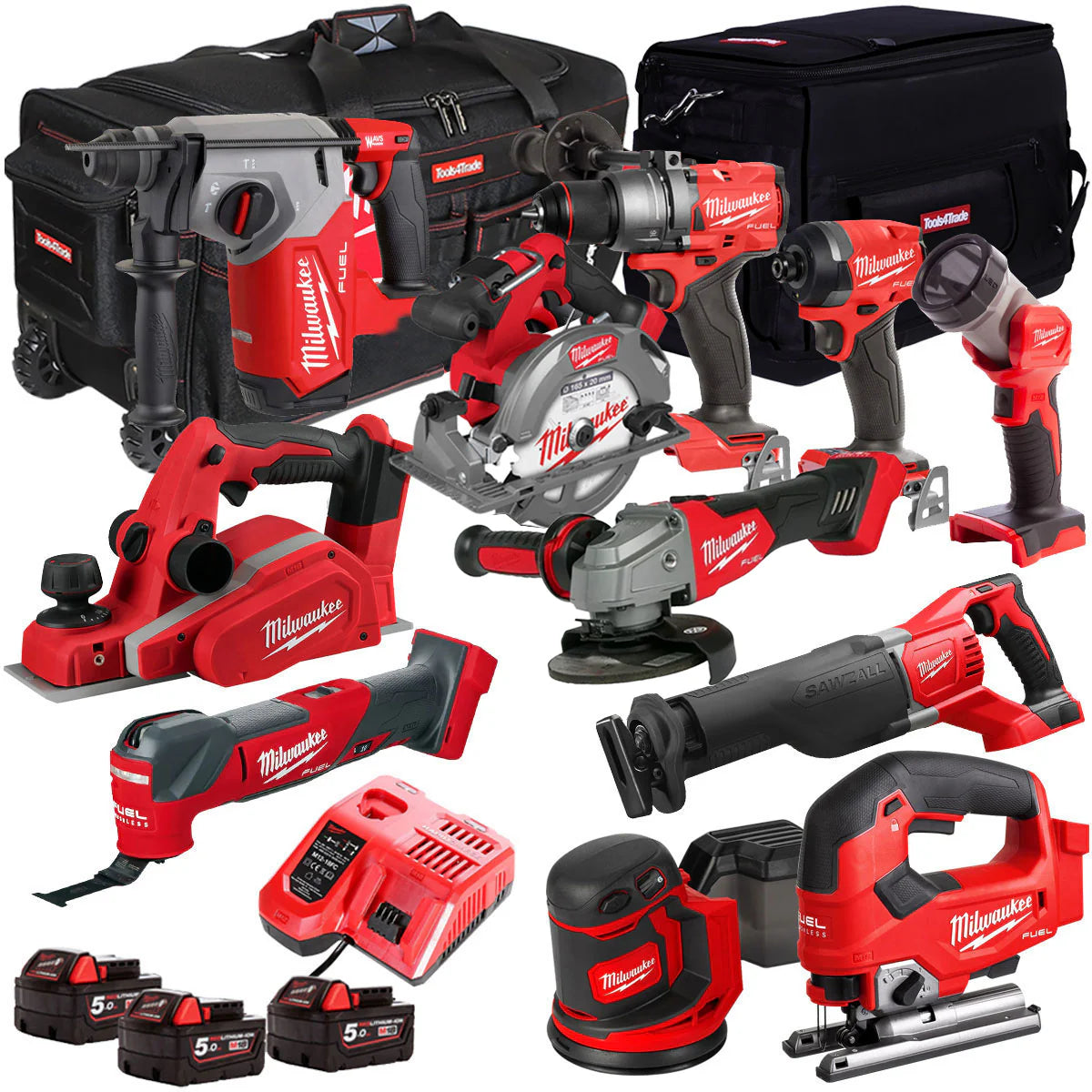 18V Cordless 11 Piece Tool Kit with 3 x 5.0Ah Batteries& Charger in Bag