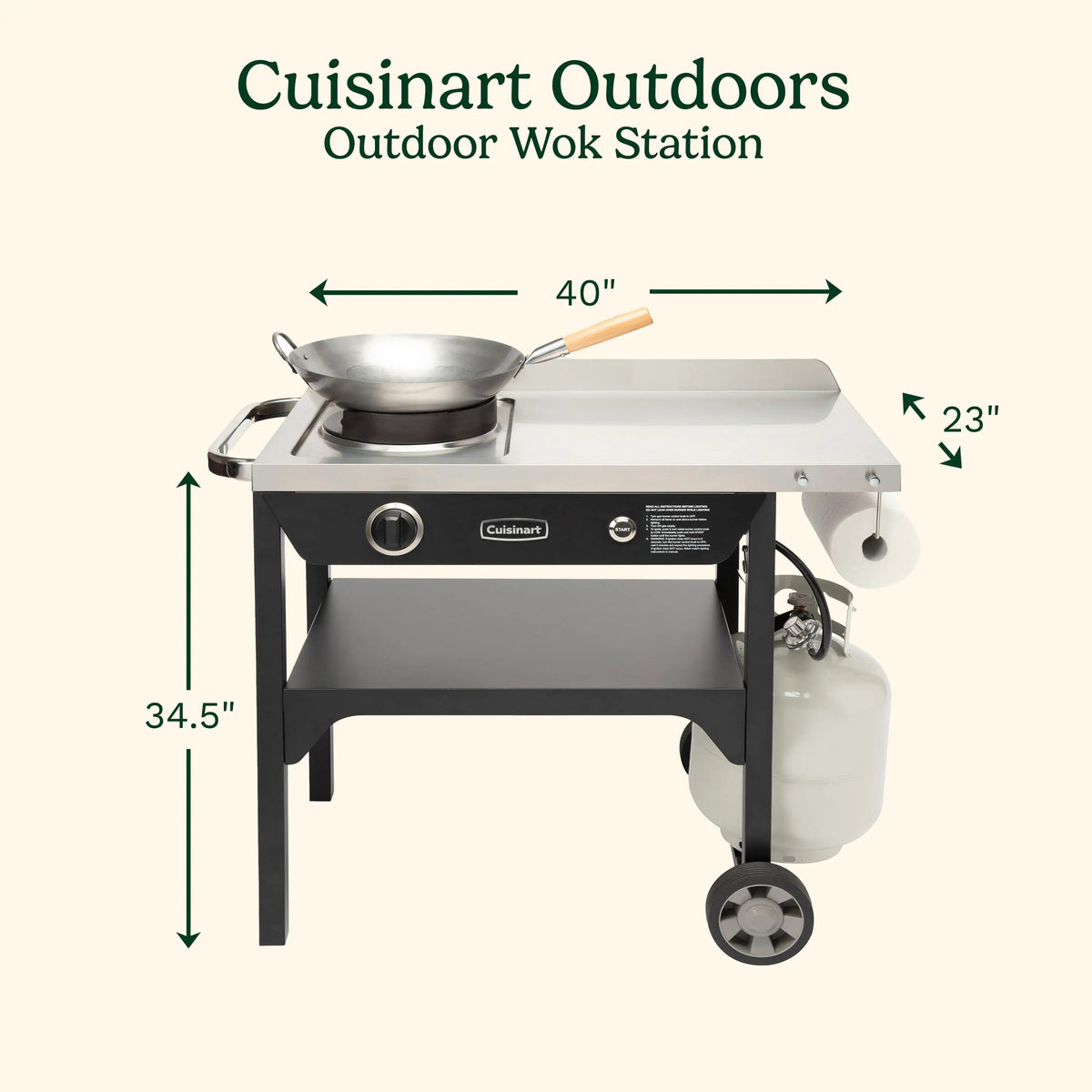 Outdoor Wok Station, 50,000 BTU Propane Outdoor Wok Burner w Prep Table, 14 Carbon Steel Wok for Stir Fry, Searing, BBQ Black