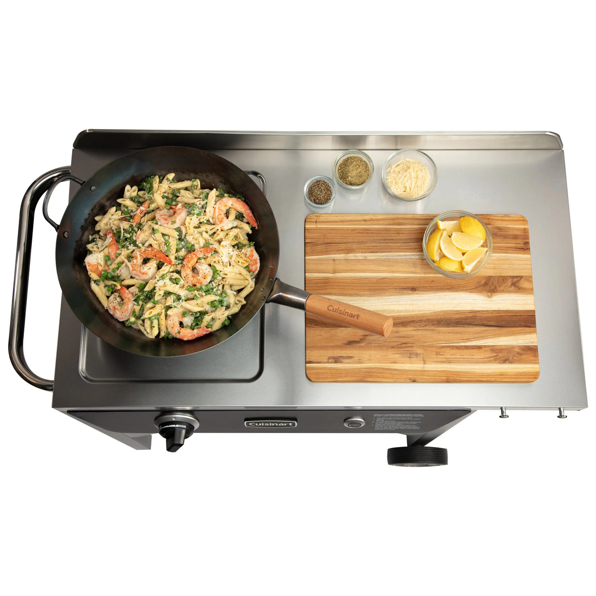 Outdoor Wok Station, 50,000 BTU Propane Outdoor Wok Burner w Prep Table, 14 Carbon Steel Wok for Stir Fry, Searing, BBQ Black