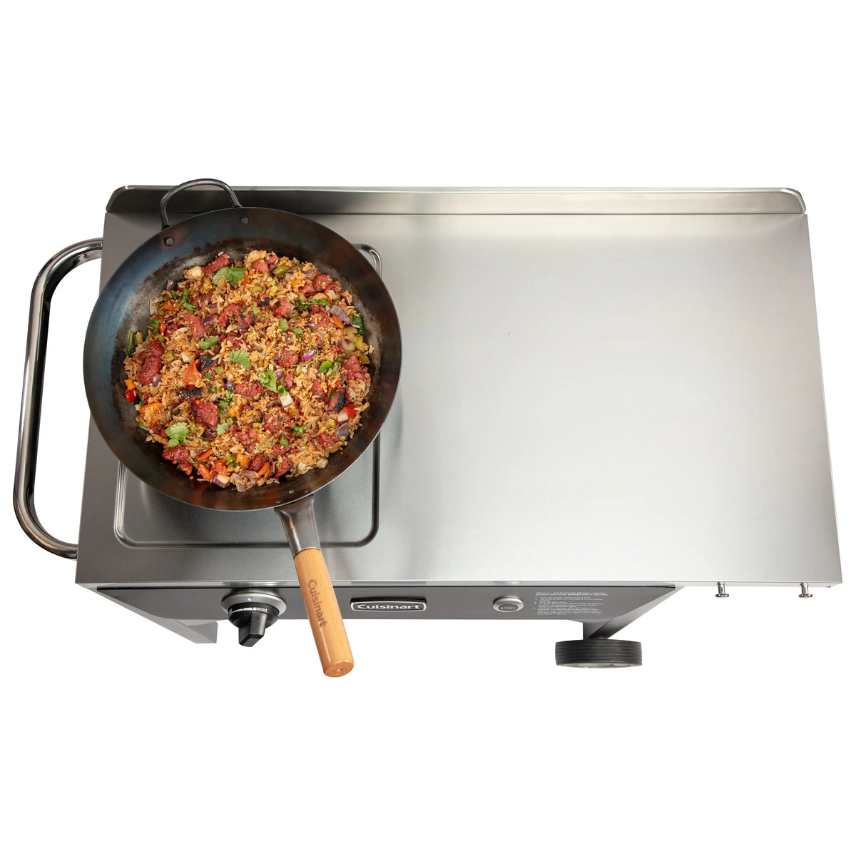 Outdoor Wok Station, 50,000 BTU Propane Outdoor Wok Burner w Prep Table, 14 Carbon Steel Wok for Stir Fry, Searing, BBQ Black