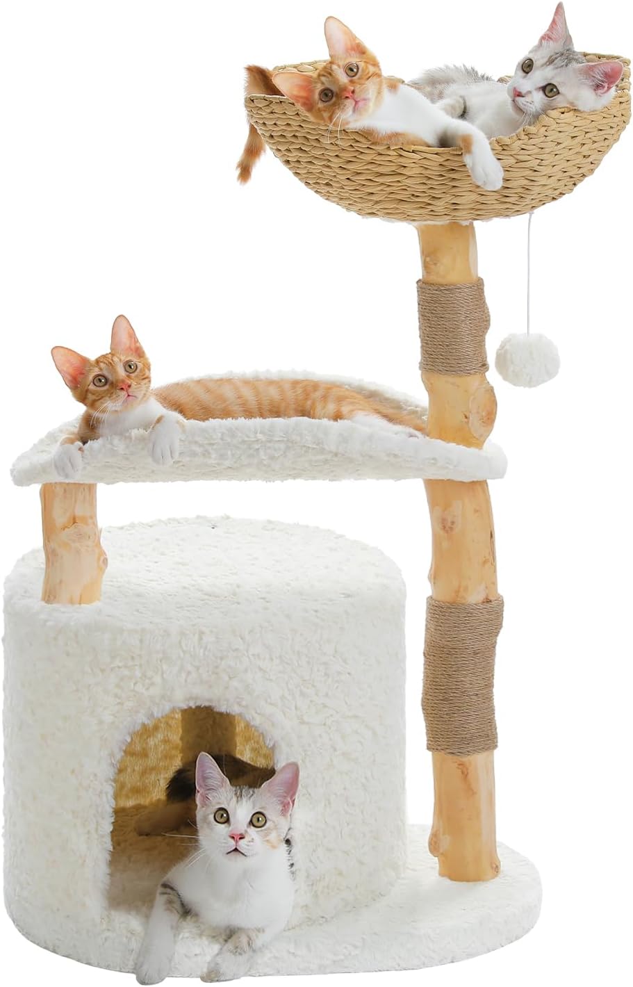 PAWZ Road Modern Cat Tree with Real Wood&Wicker Basket for Large Cats Brown