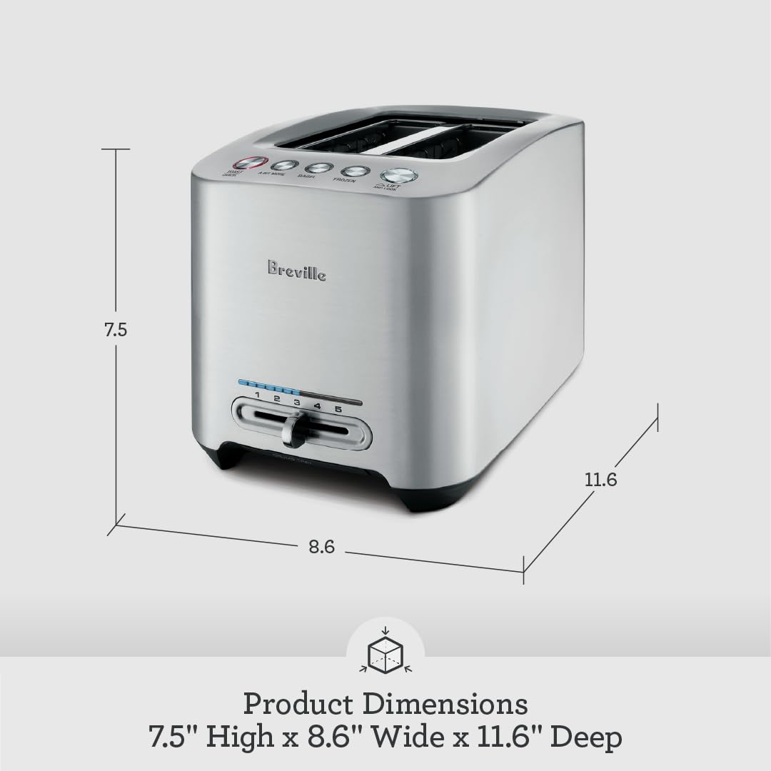 Die-Cast Smart Toaster, 2-Slice, Brushed Stainless Steel