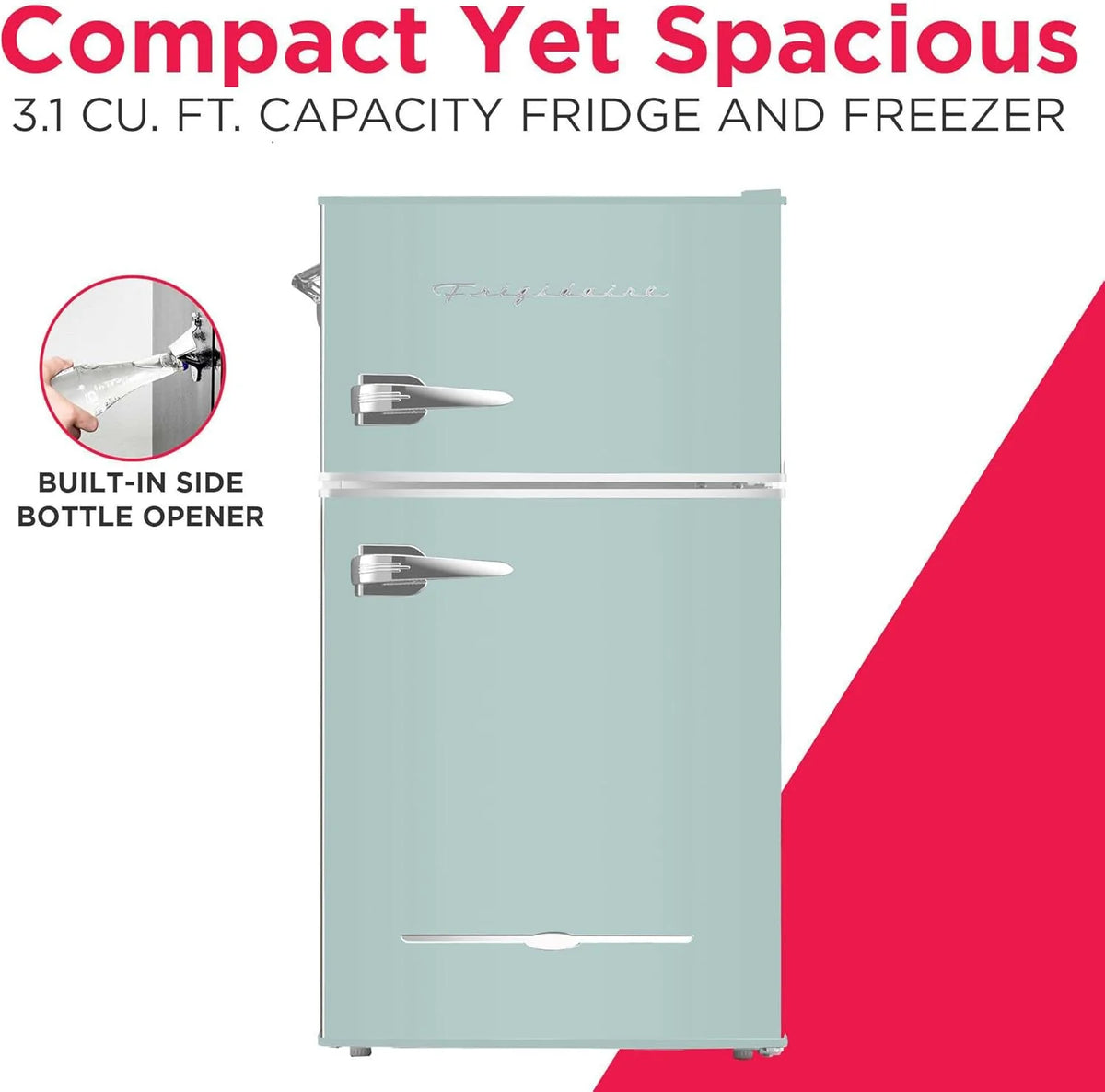 Retro Mini Fridge with Freezer& Side Bottle Opener-Small 2 Door Refrigerator for Office Bar or College Dorm Room-3.1 Cu Ft 19 "D x 20.5" W x 33.5" H