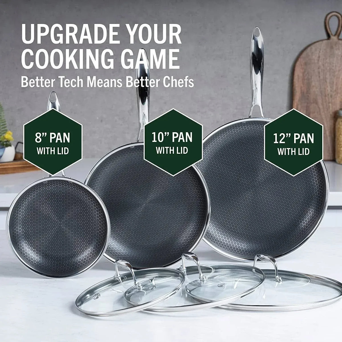 6-Piece Hybrid Stainless Steel Cookware Pan Set with Glass Lids