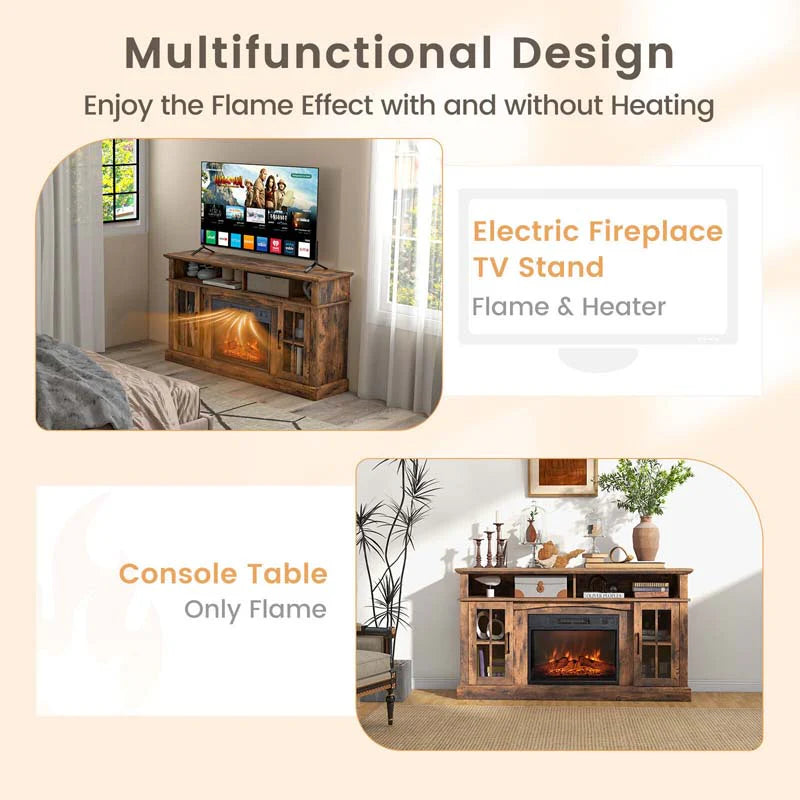 58" TV Console with 23" Fireplace Insert, Fireplace TV Stand for TVs up to 65 Inches, 1400W Electric Fireplace Heater