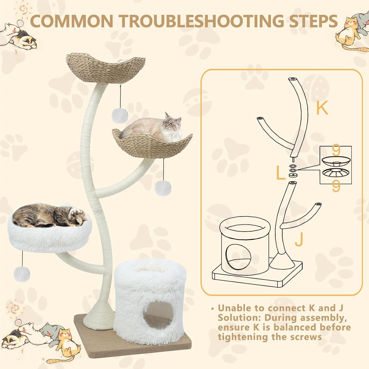 63” Tall Cat Tree Tower for Indoor Cats, Multi-Level Large Cat Climbing Furniture with Scratching Posts, Soft Perch, Cozy Cave, and Hanging Toys, Sturdy Design for Multi-Cat Households