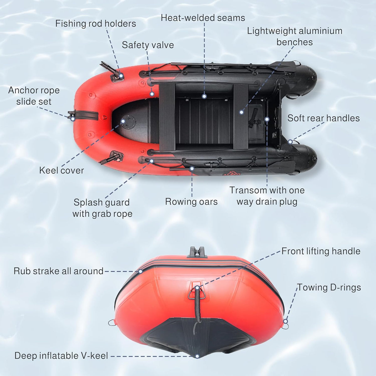 Inflatable Boat| Yacht Dinghy Tender Raft| Multi Person Fishing Boat| Aluminum Floor Oars| Fishing Rod Holders| Heavy-Duty PVC| 2024 Model