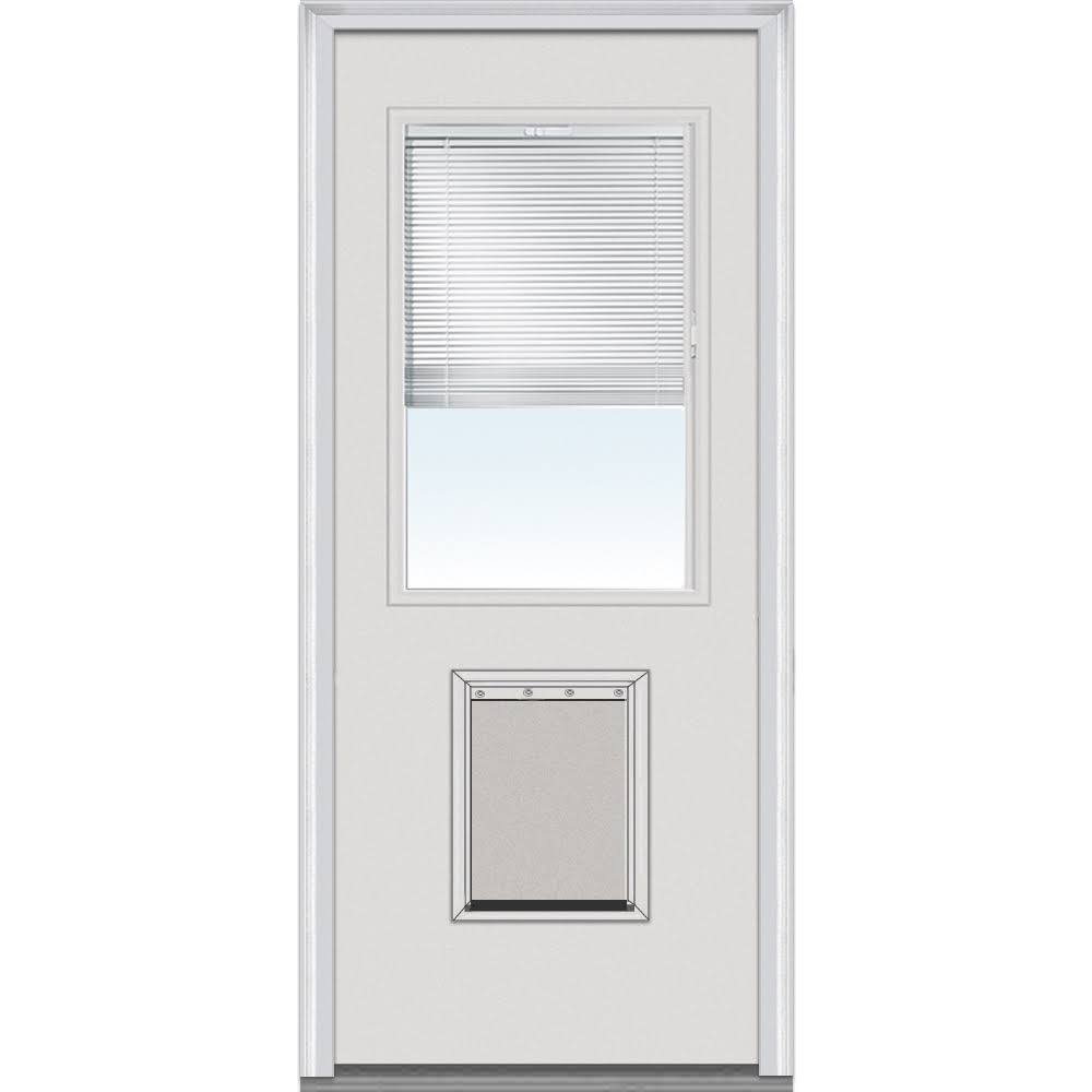 Steel Exterior Door with Clear Glass Blinds and Pet Door, 32 x 80 In.
