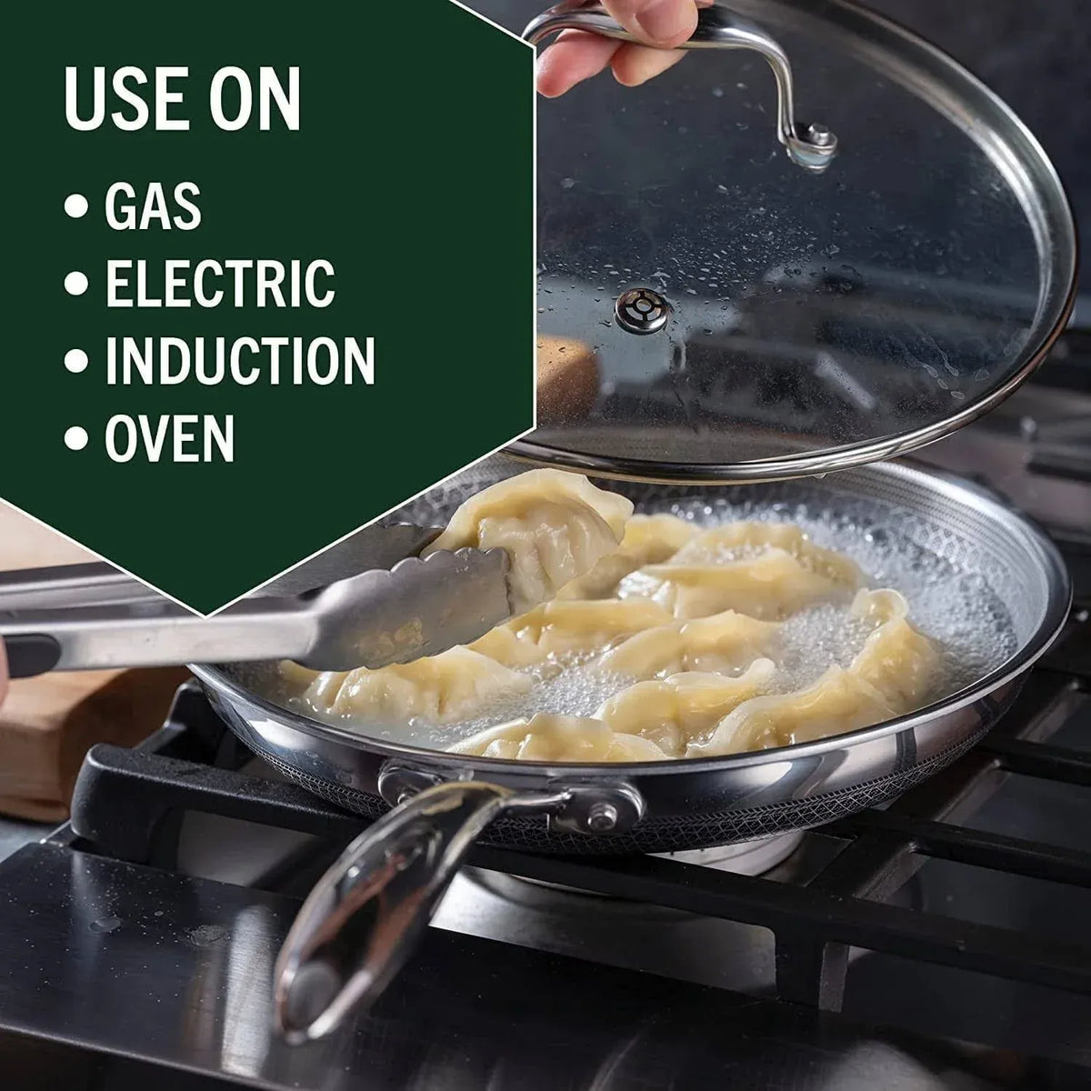 6-Piece Hybrid Stainless Steel Cookware Pan Set with Glass Lids
