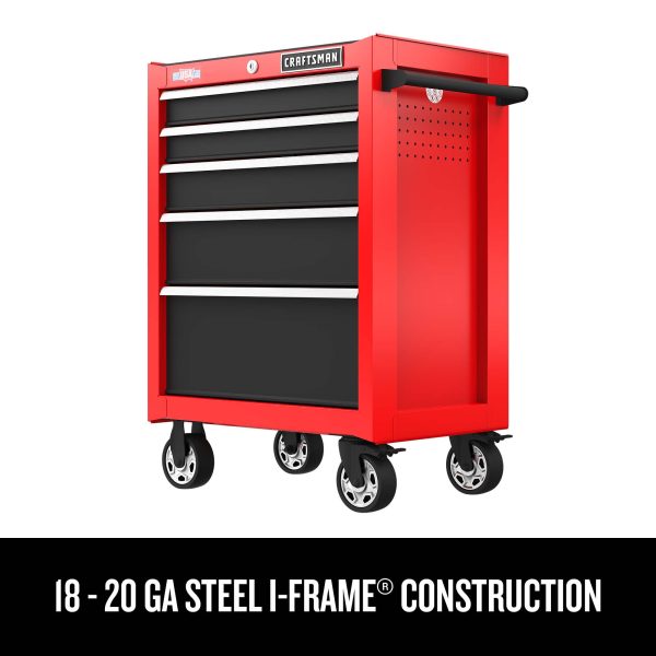 26-Inch W x 36.5-Inch H 5-Drawer Steel Rolling Cabinet, Red