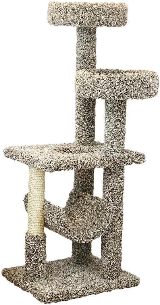Natural Beauty Multiple Perch Cat Tree, Cat Tree with Scratch Post for All Cat Breeds, Indoor Cat Gym with Perches, Sturdy Wood Construction with Carpet Upholstery Neutral/Round
