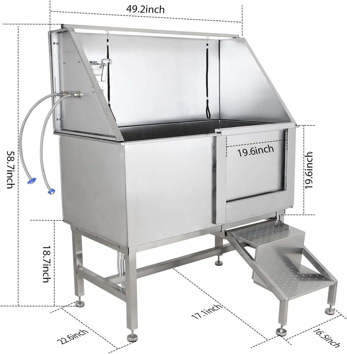 50" Dog Wash Bathtub, Pet Wash Station, Professional Stainless Steel Dog Grooming Tub with Ramp, Faucet, Sprayer, Drain Kit, Right Door