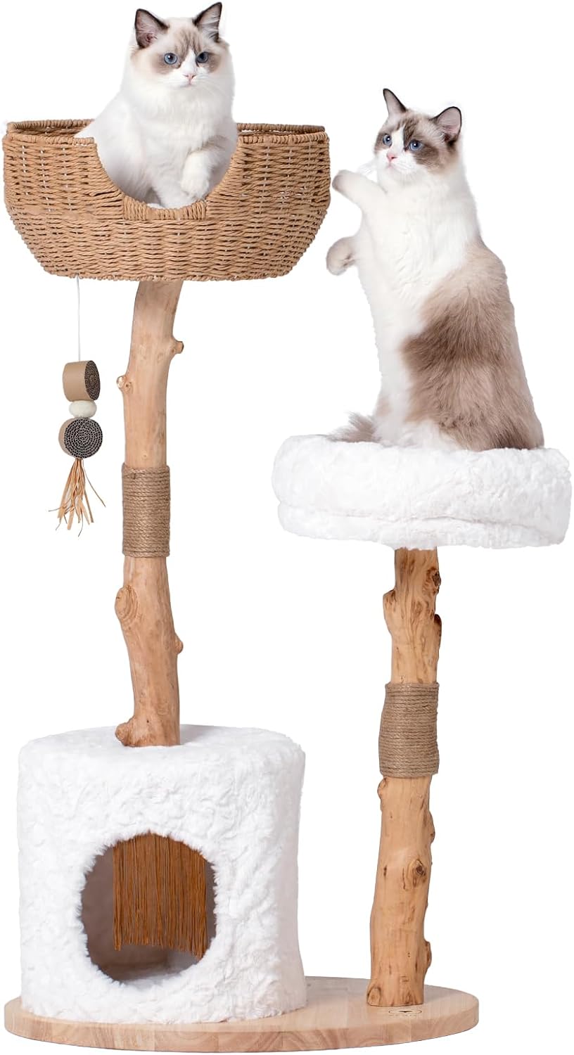 44-inch Natural Branch Cat Tower, Tall Multi-Level Cat Tree