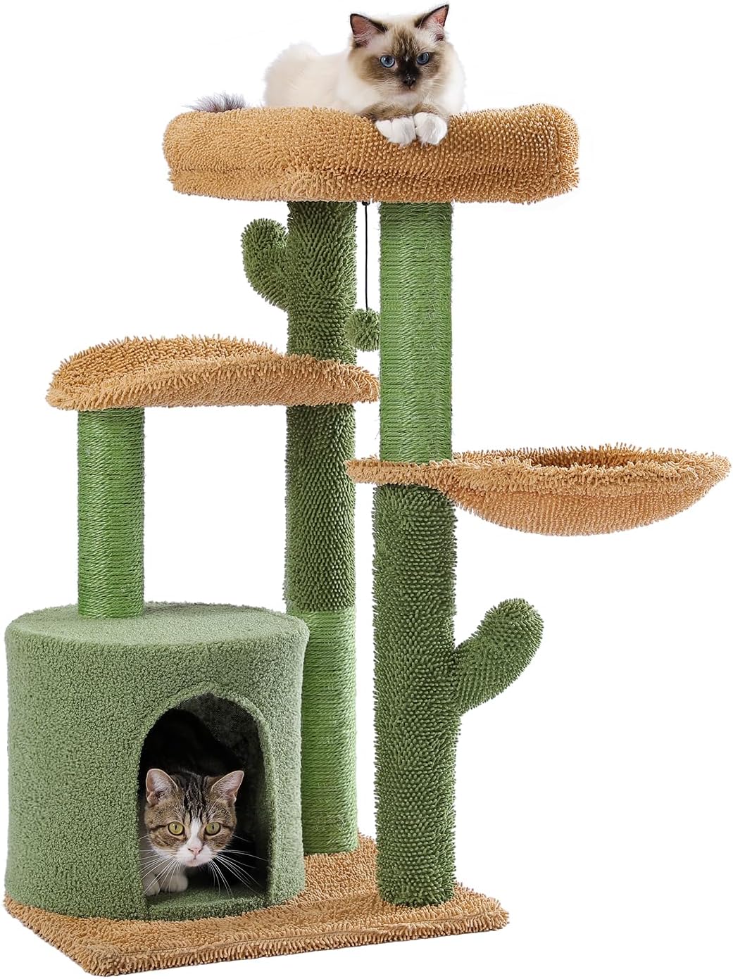Modern Cat Tree for Large Cats, Wood Cat Tower for Indoor Cats, Real Branch Luxury Cat Furniture with Super Large Cozy Condo and Hammock & Scratching Post, Top Basket, White