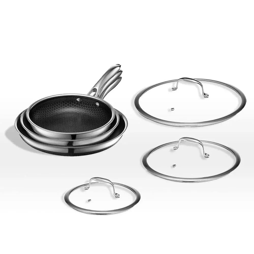 6-Piece Hybrid Stainless Steel Cookware Pan Set with Glass Lids