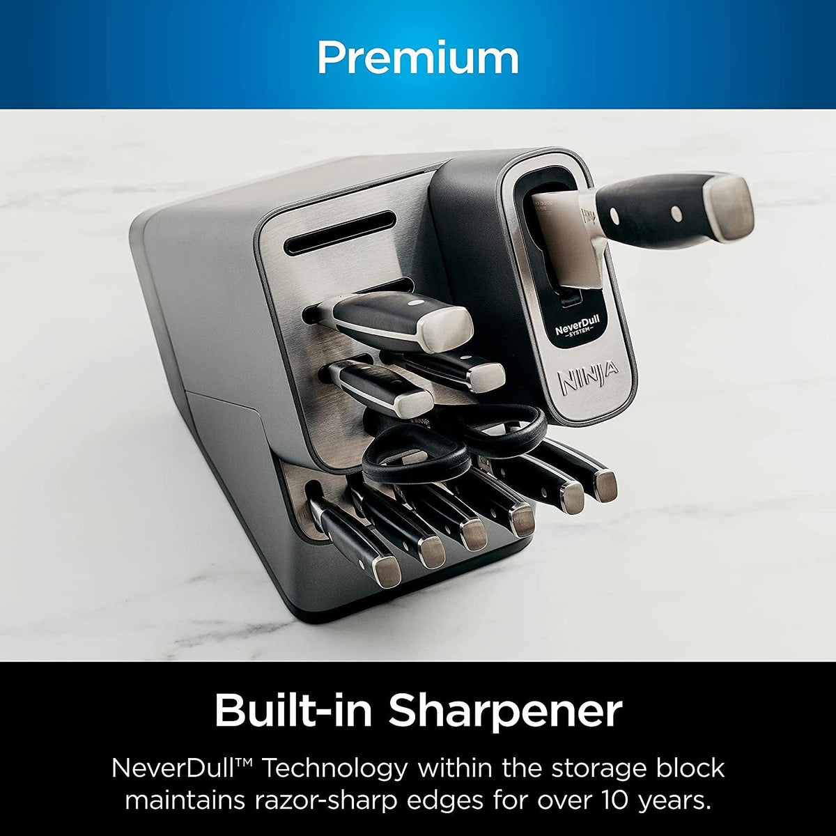 K32017 17 Piece Premium Knife System Block Set with Built-in Sharpener, Stainless Steel/Black