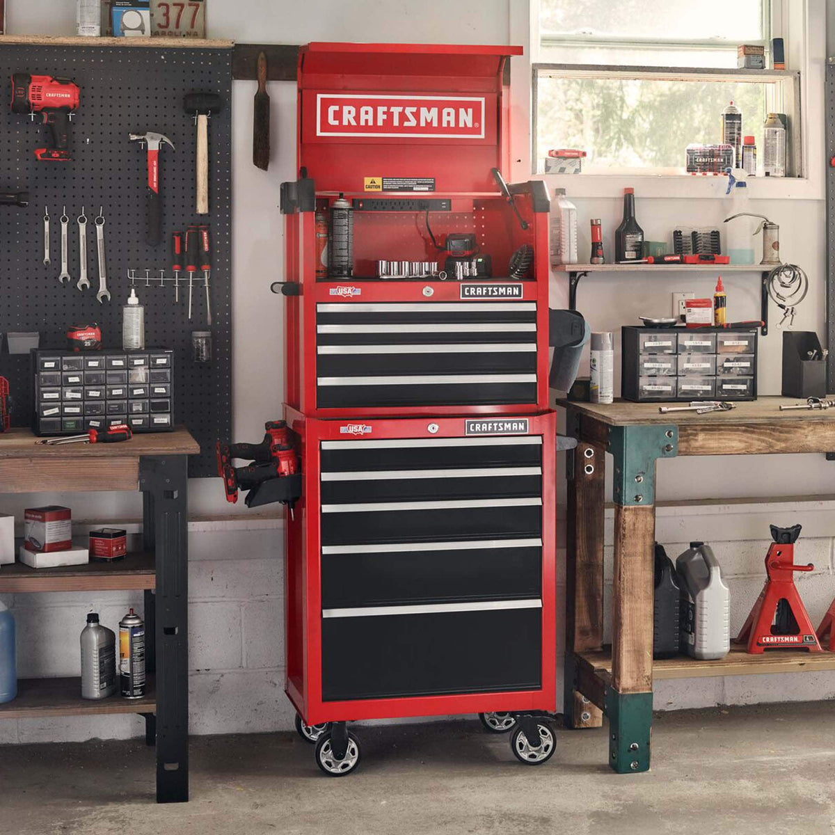 26-Inch W x 36.5-Inch H 5-Drawer Steel Rolling Cabinet, Red
