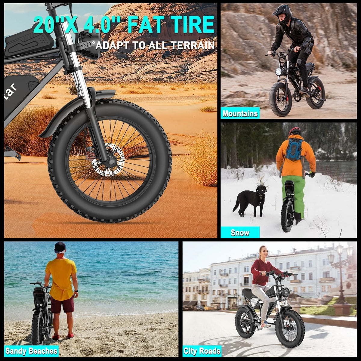 Electric Bike for Adults, 1200W 30mph Mountain Bike, 48V 15.6Ah Battery, 20-Inch Fat Tire, 7-Speed Full Suspension