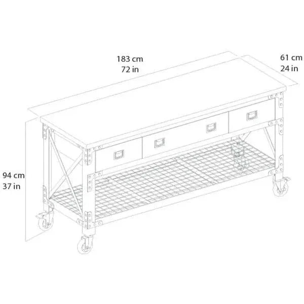 Building Products 72 in. 3-Drawers Rolling Industrial Workbench and Wood Top Configuration B