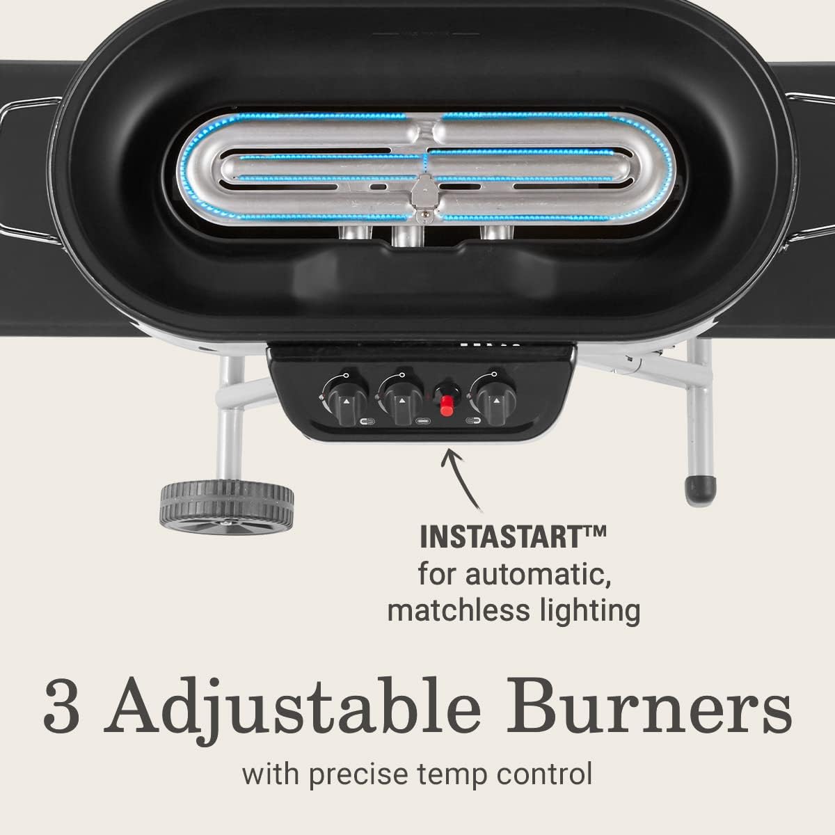 Portable Stand-Up Propane Grill with 3 Adjustable Burners& Instastart Ignition, 20,000 BTUs of Power for Outdoor Cooking