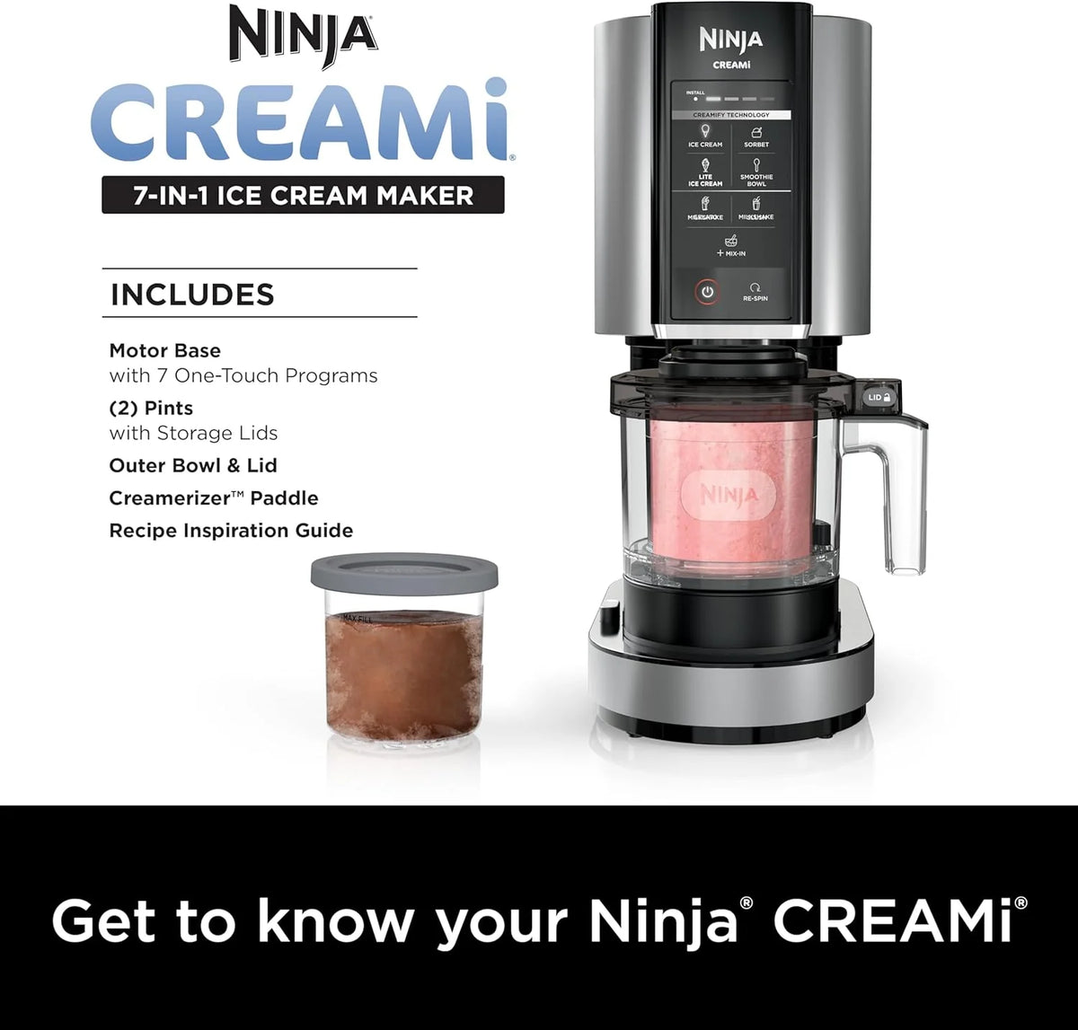NC301 Ice Cream Maker with 7 One-Touch Programs, 2 Pint Containers and Lids