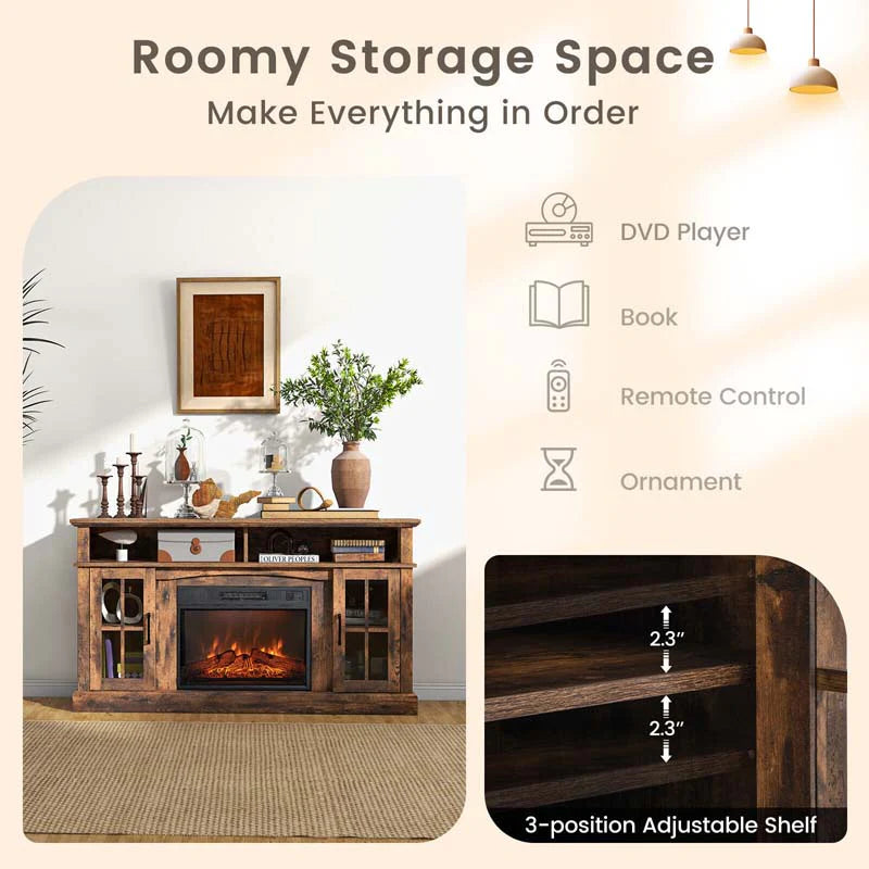 58" TV Console with 23" Fireplace Insert, Fireplace TV Stand for TVs up to 65 Inches, 1400W Electric Fireplace Heater