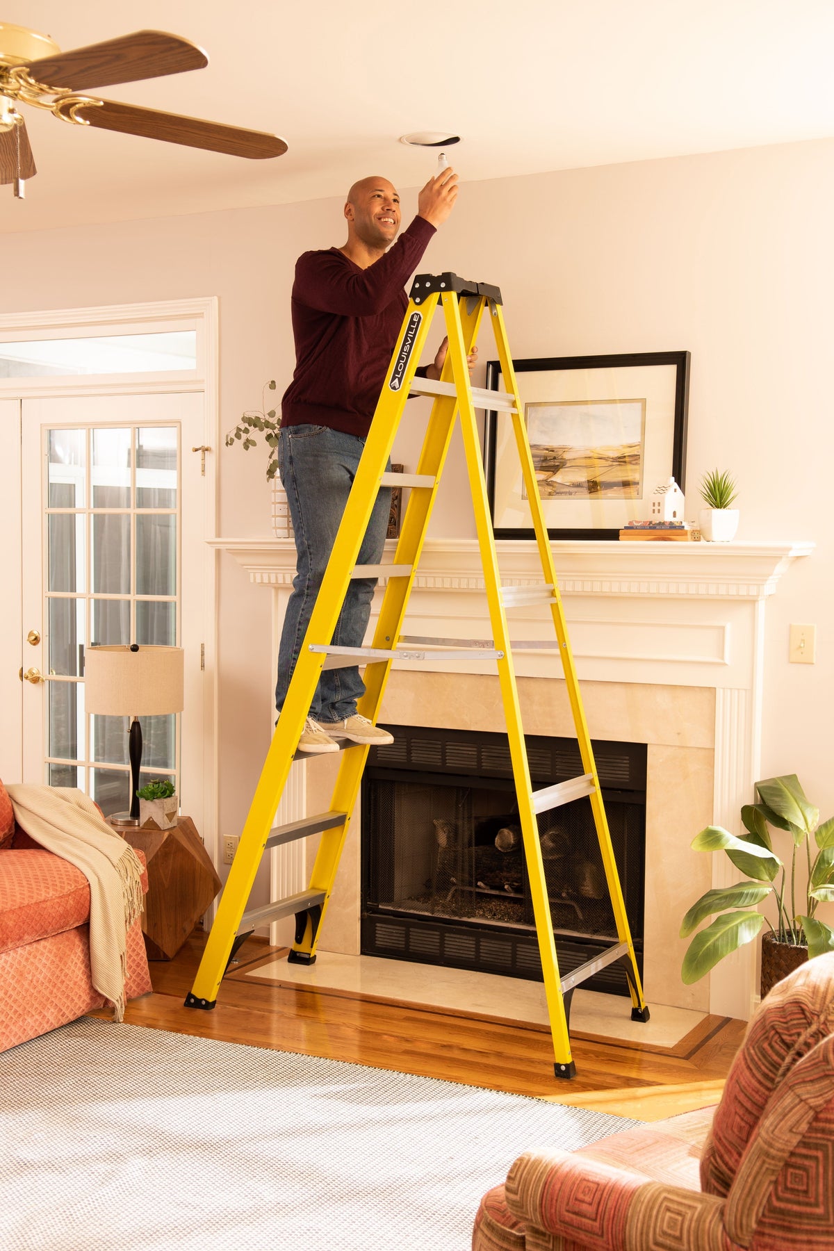 8' Fiberglass Step Ladder, 12' Reach, 250 lbs Load Capacity, W-3118-08