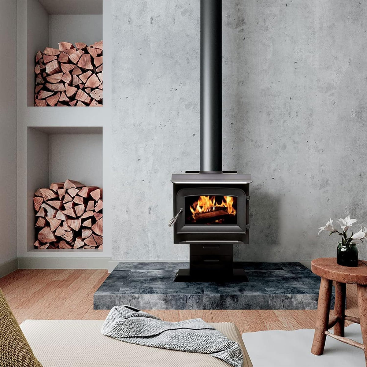 AW1120E-P 1200 Sq. Ft. Pedestal Wood Stove