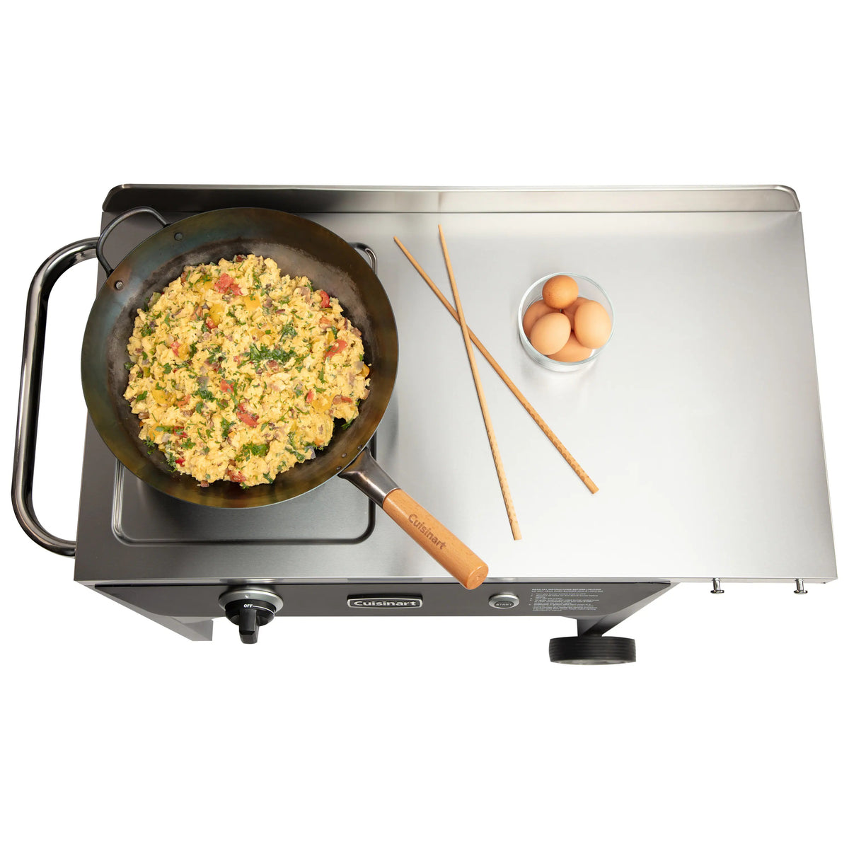 Outdoor Wok Station, 50,000 BTU Propane Outdoor Wok Burner w Prep Table, 14 Carbon Steel Wok for Stir Fry, Searing, BBQ Black