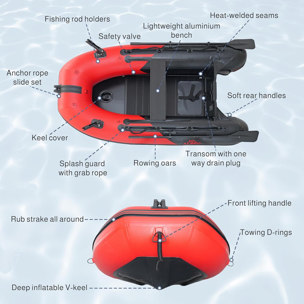 Inflatable Boat| Yacht Dinghy Tender Raft| Multi Person Fishing Boat| Aluminum Floor Oars| Fishing Rod Holders| Heavy-Duty PVC| 2024 Model