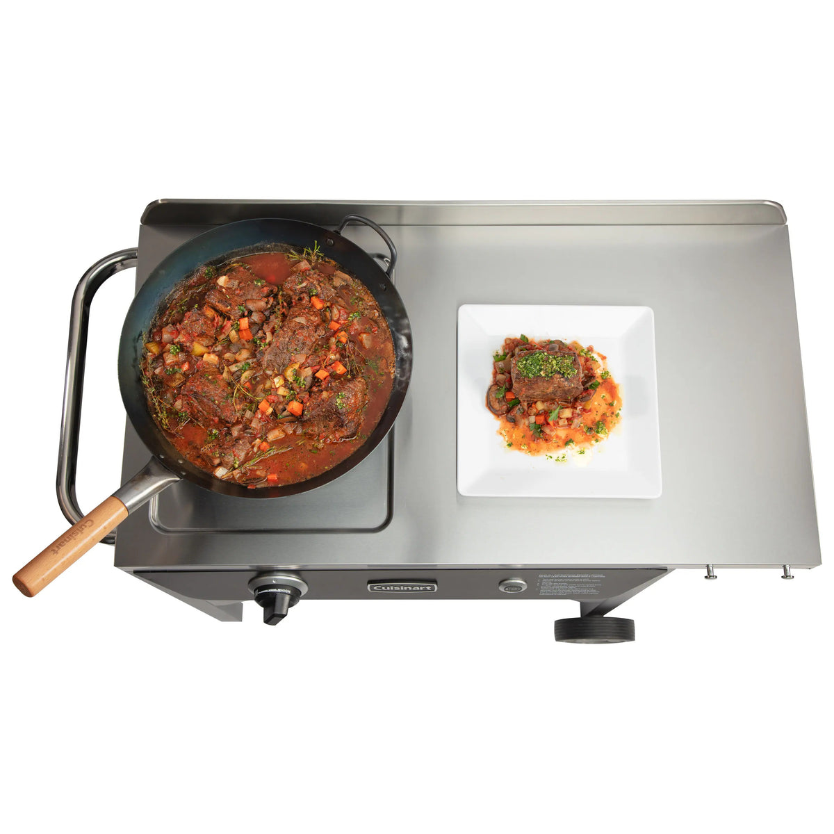 Outdoor Wok Station, 50,000 BTU Propane Outdoor Wok Burner w Prep Table, 14 Carbon Steel Wok for Stir Fry, Searing, BBQ Black