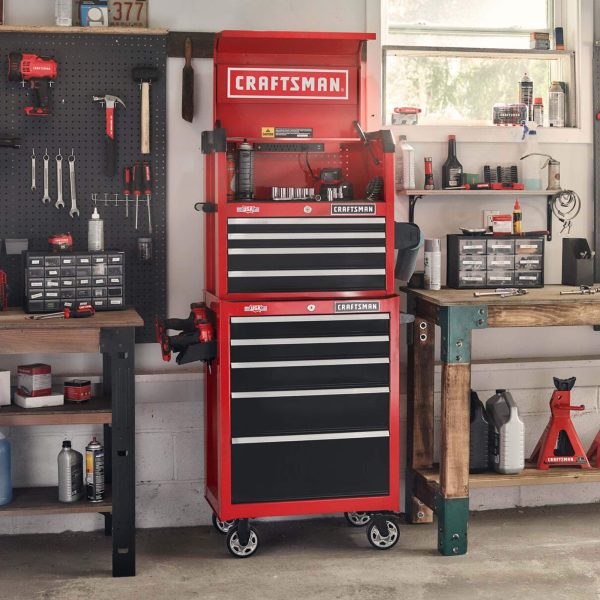 26-Inch W x 36.5-Inch H 5-Drawer Steel Rolling Tool Cabinet, Red