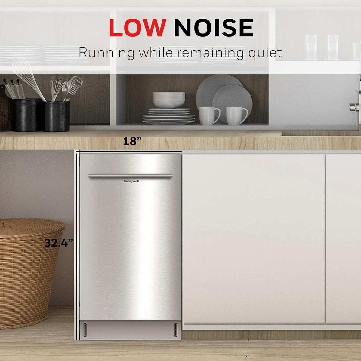 18 Inch Dishwasher with 8 Place settings, 6 Washing Programs, Stainless Steel Tub, UL/Energy Star- Stainless Steel