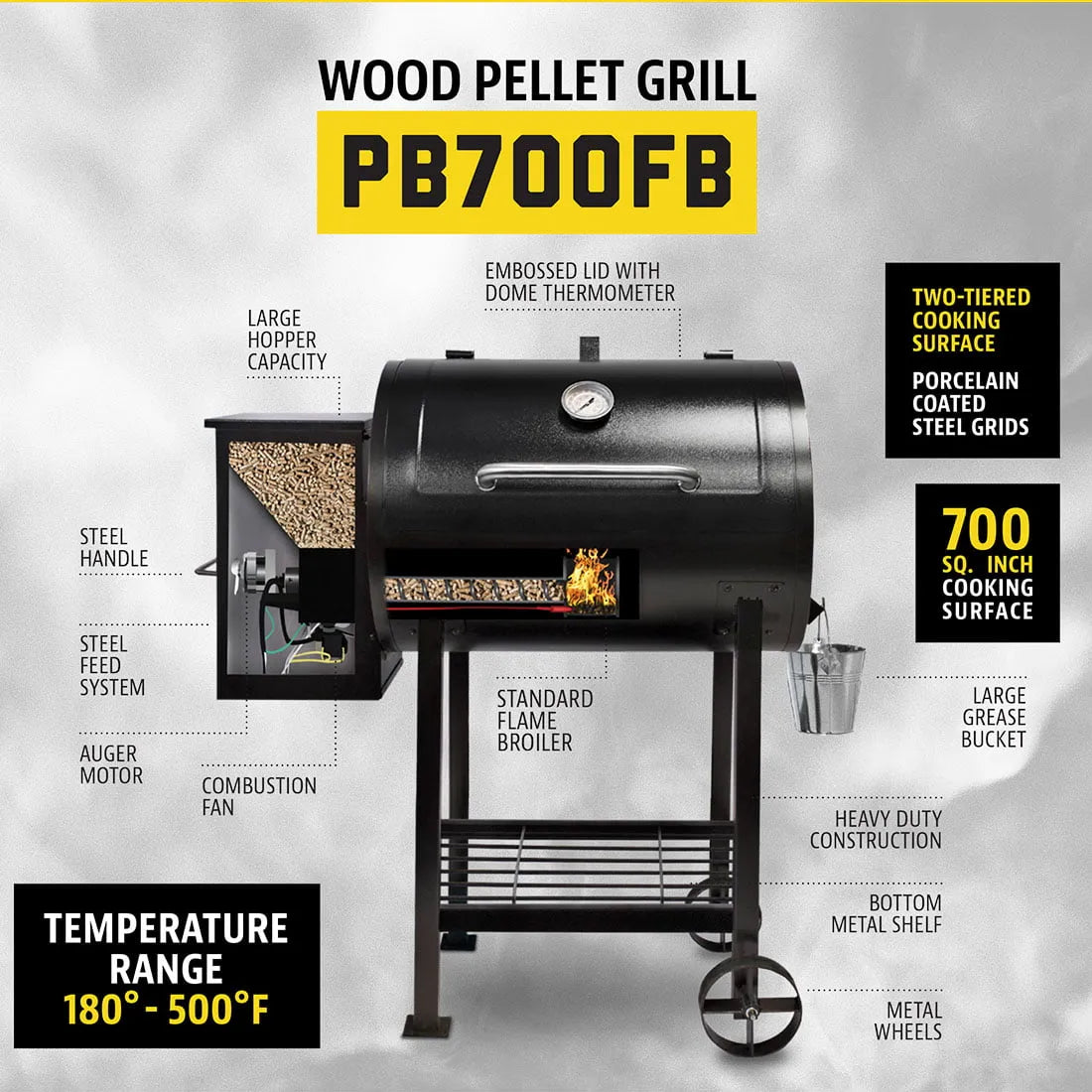 Wood Fired Pellet Grill with Flame Broiler, 700 Sq. In. Cooking Space