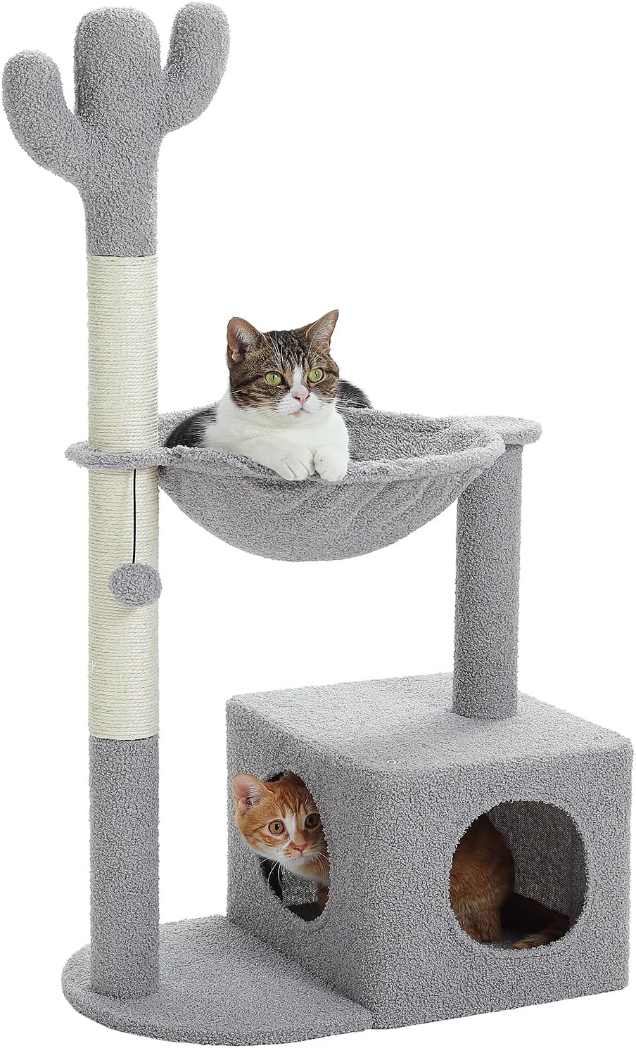 Modern Cat Tree for Large Cats, Wood Cat Tower for Indoor Cats, Real Branch Luxury Cat Furniture with Super Large Cozy Condo and Hammock & Scratching Post, Top Basket, White