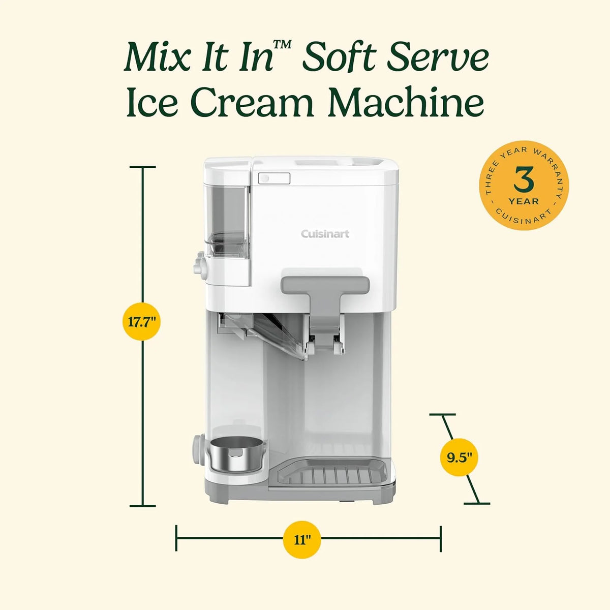 Soft Serve Ice Cream Machine- Mix It In Ice Cream Maker for Frozen Yogurt, Sorbet, Gelato, Drinks 1.5 Quart, White, ICE-48
